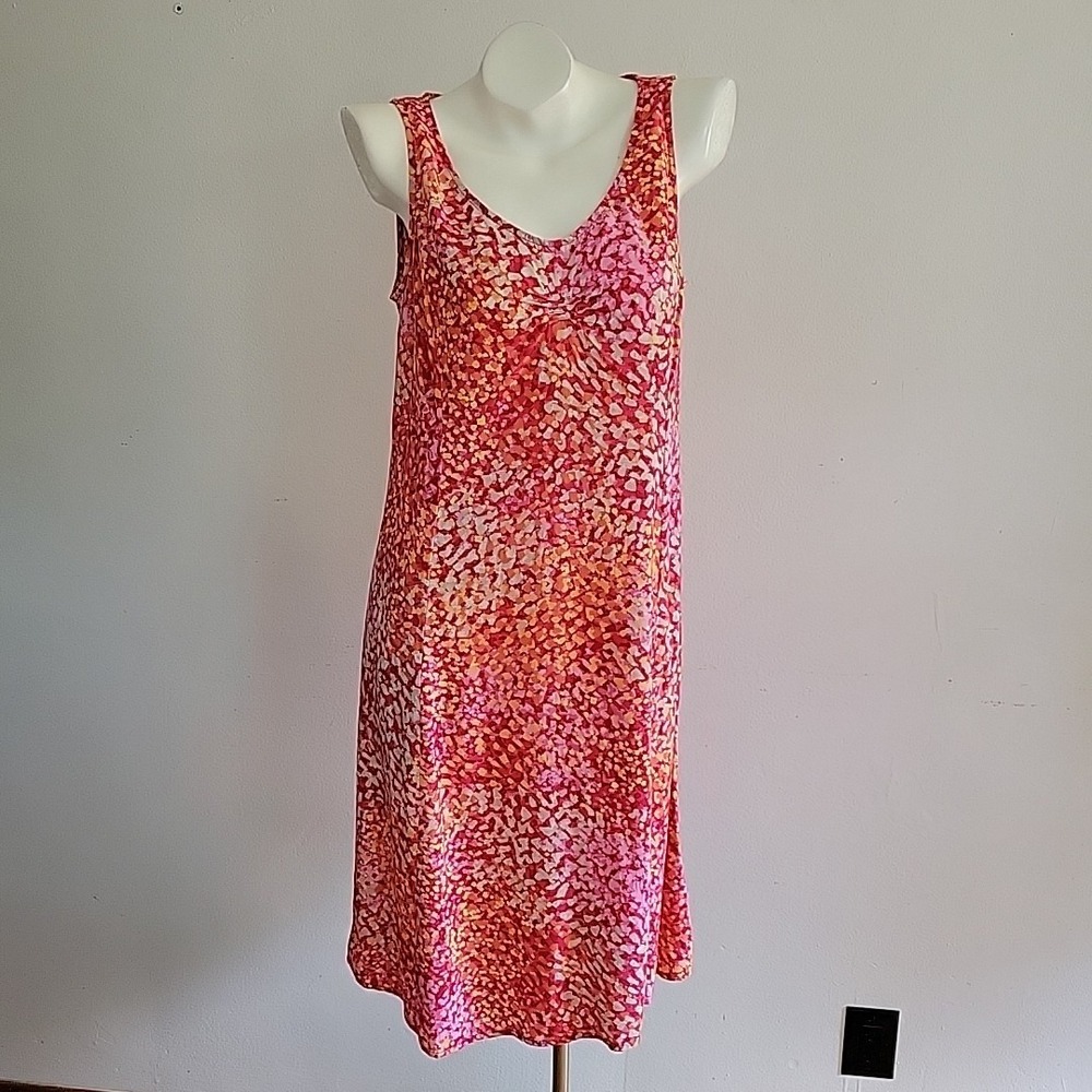 J Jill Shift Dress 8 Pink Clove Abstract Print Sleeveless V‎ Neck